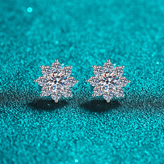 S925 Sterling Silver Snowflake Stud Earrings For Women With Moissanite